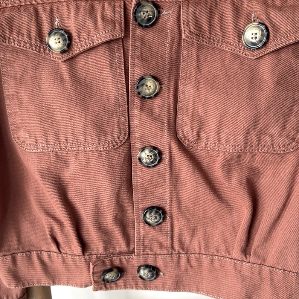 Free People Eisenhower Slouchy Boho Denim Button Up Fall Jacket Terracotta S - Picture 8 of 12